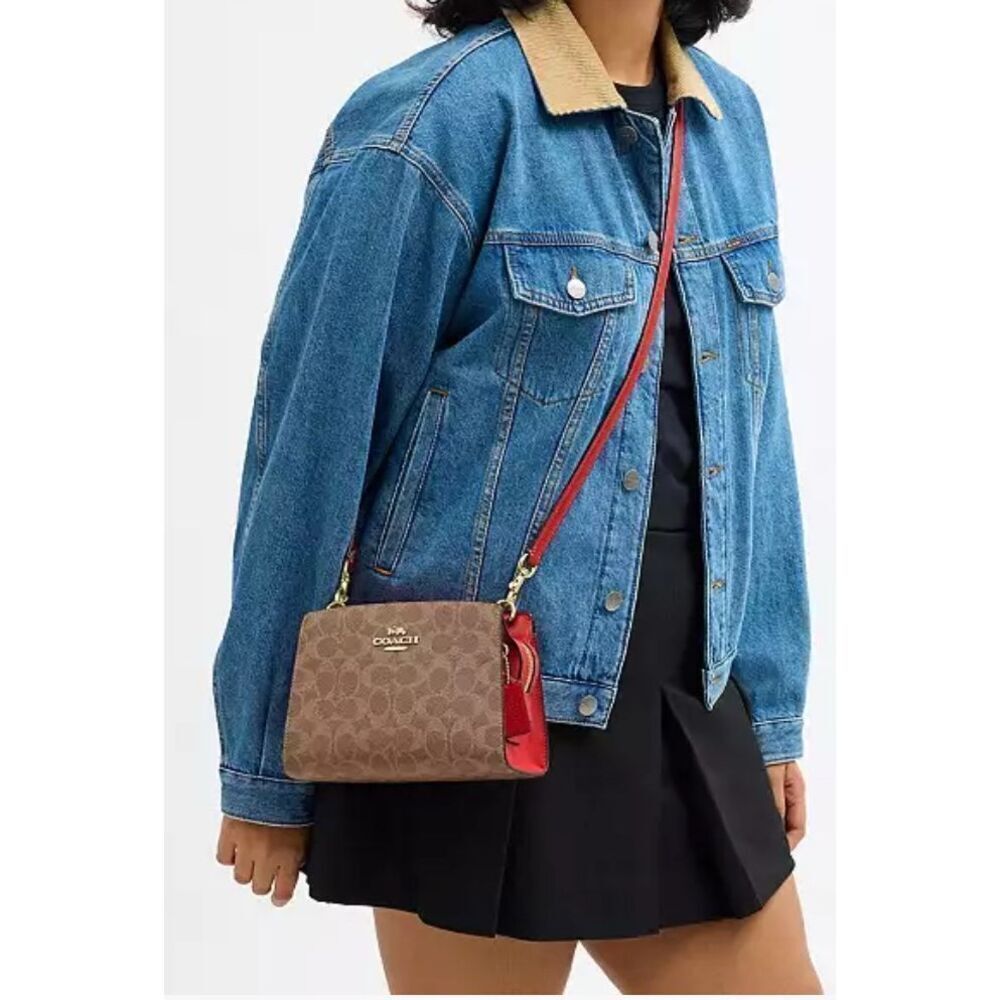 🔥🎁NWT! Coach Gia Crossbody Bag In Sig Canvas Tan/Carnation CCK77 Msrp: $298.00 - Picture 3 of 11